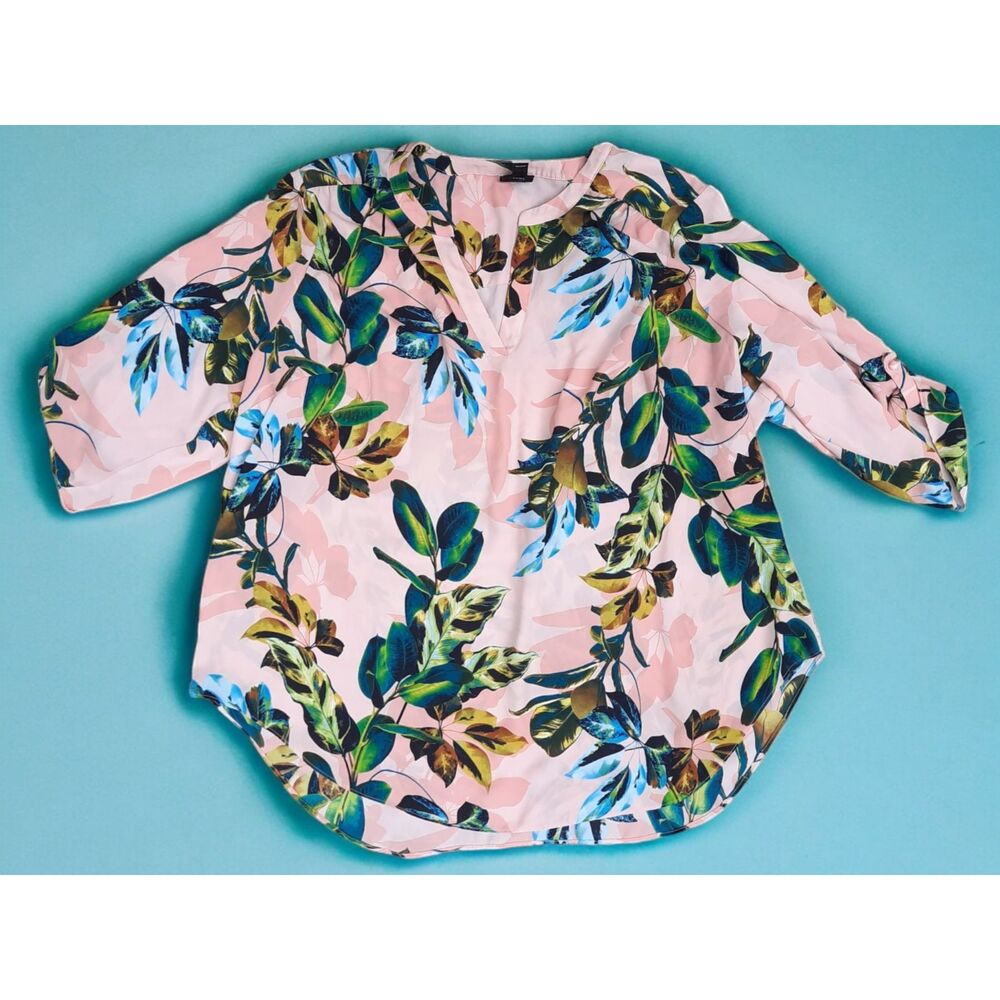WORTHINGTON Plus Size 3X Pink Floral Tropical Blouse Top